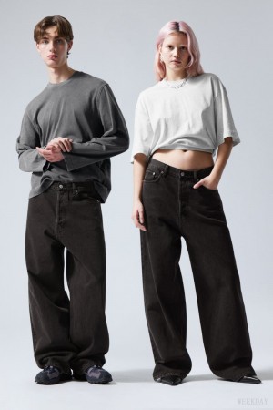 Weekday Astro Loose Baggy Jeans Czarne | EMUF4382