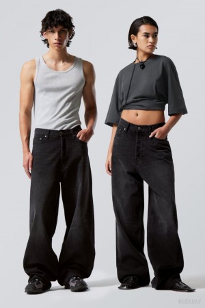 Weekday Astro Loose Baggy Jeans Czarne | HDQU0763