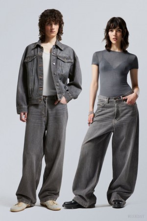 Weekday Astro Loose Baggy Jeans Czarne | OPNM5632
