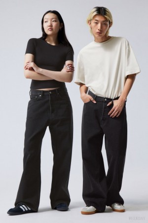 Weekday Astro Loose Baggy Jeans Czarne | NFIK8878