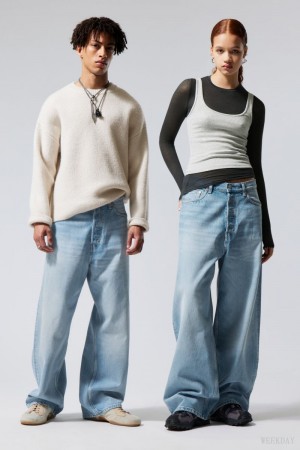 Weekday Astro Loose Baggy Jeans Niebieskie | KSDY4509