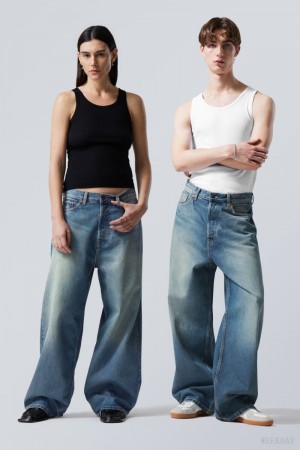 Weekday Astro Loose Baggy Jeans Niebieskie | MWHP1834