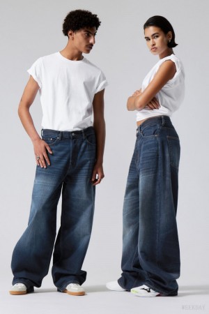 Weekday Astro Loose Baggy Jeans Niebieskie | YBIV2200