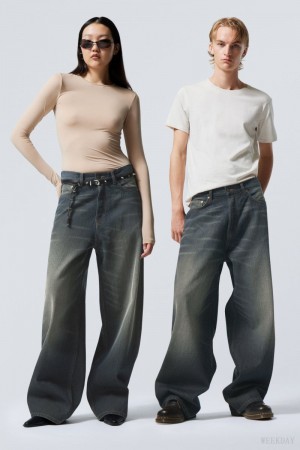Weekday Astro Loose Baggy Jeans Niebieskie | QSWO7922