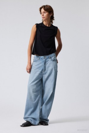 Weekday Astro Loose Baggy Jeans Niebieskie | VRZE7629