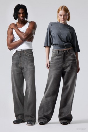Weekday Astro Loose Baggy Jeans Szare Czarne | ZGHN4216