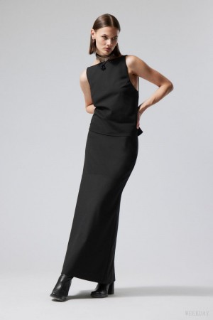 Weekday Base Long Skirt Czarne | VPED0909