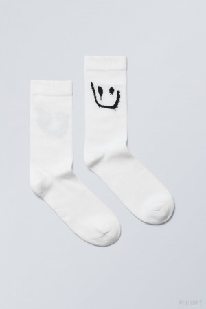 Weekday Bawełniane Grafiką Socks Drippy Smiley | FROR7250