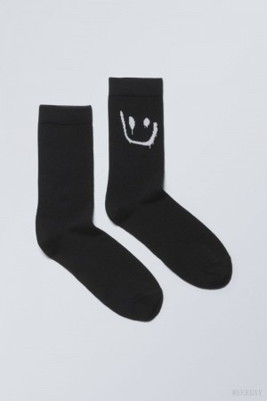 Weekday Bawełniane Grafiką Socks Drippy Smiley | VVUB8518