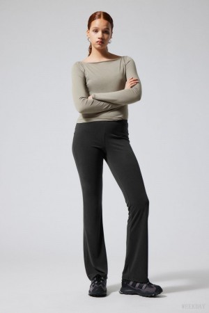 Weekday Bea Jersey Trousers Czarne | PHFI2239