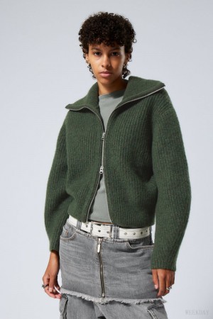 Weekday Bea Zip Cardigan Ciemny Zielone | GFEO3609