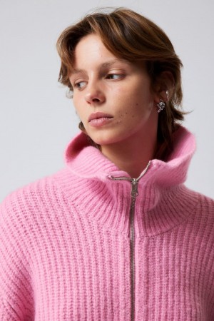 Weekday Bea Zip Cardigan Głęboka Różowe | TVYC9302