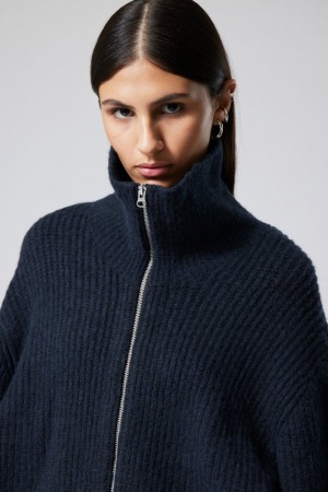 Weekday Bea Zip Cardigan Granatowe | WQCI7601