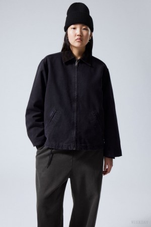Weekday Belle Washed Płócienne Jacket Czarne | OBNE0664