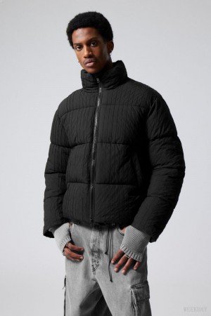 Weekday Ben Rib Puffer Jacket Czarne | KAZL6240