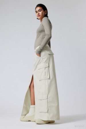 Weekday Billy Long Cargo Skirt Ecru | BRCL2444