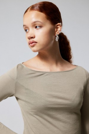 Weekday Boatneck Fitted Long Sleeve Top Mole | REBA7276
