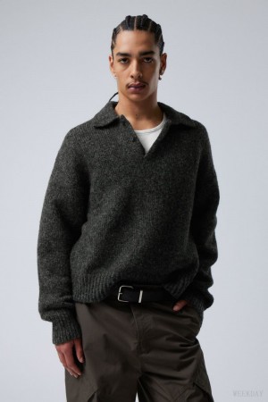 Weekday Bobby Relaxed Trykotowy Polo Swetry Ciemny Szare | XTLX4179