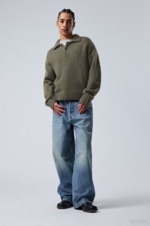 Weekday Bobby Relaxed Trykotowy Polo Swetry Khaki Zielone | YUEL2155