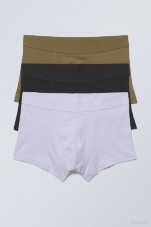 Weekday Bokser Trunks 3-pack Khaki Czarne Fioletowe | LXSP1089