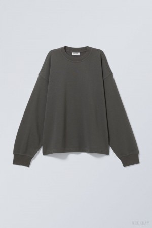 Weekday Boxy Crew Neck Sweatshirt Czarne | MDGT0943