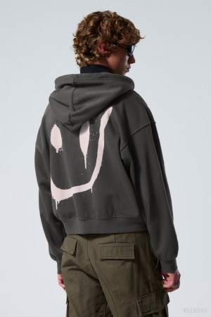 Weekday Boxy Grafiką Zip Hoodie Drippy Smiling Face | QOCA6841