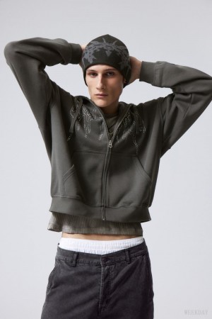 Weekday Boxy Grafiką Zip Hoodie Wizard Rhinestones | YXOI6616