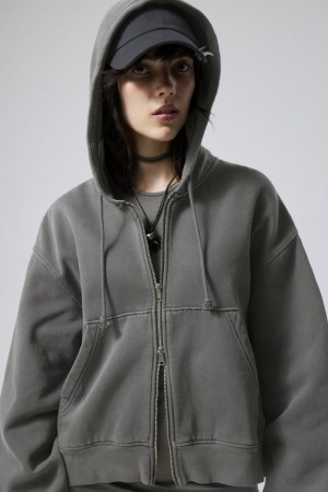 Weekday Boxy Heavyweight Zip Hoodie Ciemny Szare | IGGJ3018