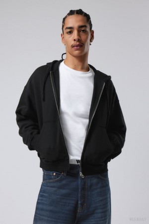 Weekday Boxy Midweight Zip Hoodie Czarne | FHJE3373