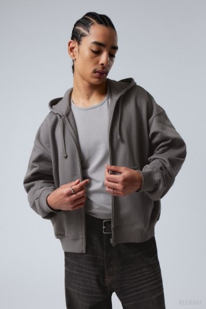 Weekday Boxy Midweight Zip Hoodie Czarne | TKAV4723
