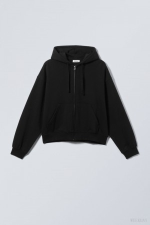 Weekday Boxy Midweight Zip Hoodie Czarne | MGBB1036