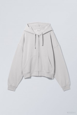 Weekday Boxy Midweight Zip Hoodie Głęboka Szare | ECLA9225