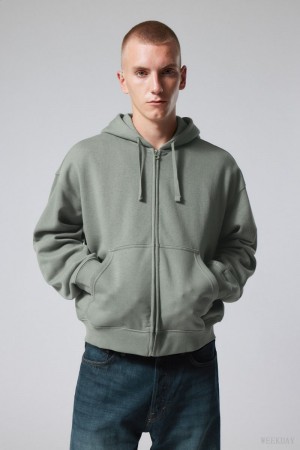 Weekday Boxy Midweight Zip Hoodie Szare | GLDU7708