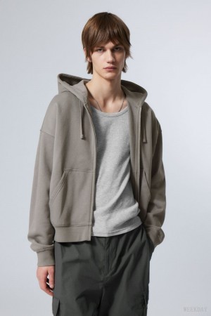 Weekday Boxy Midweight Zip Hoodie Szare | TZXA4971