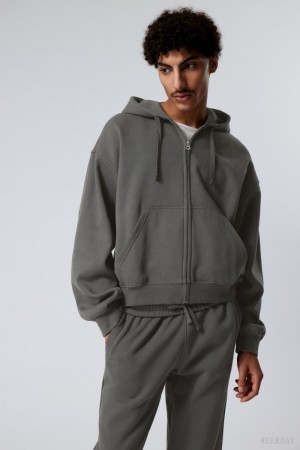 Weekday Boxy Midweight Zip Hoodie Szare | PNCW3413