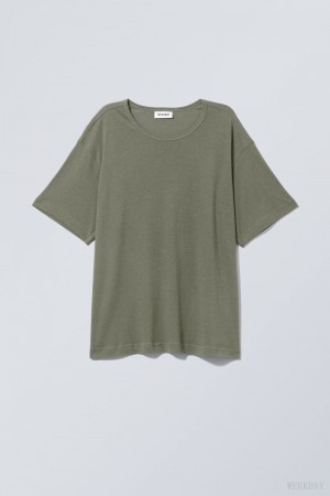 Weekday Boxy Relaxed T-shirt Khaki | GEVF8373