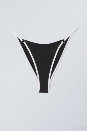 Weekday Brazilian Tanga Bikini Bottoms Czarne Białe | UANE9194
