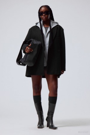 Weekday Carla Oversized Wełna Blend Jacket Czarne | JVET2432