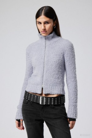 Weekday Carla Zip Hairy Cardigan Fioletowe | KOYJ2902