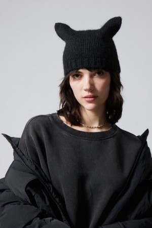 Weekday Cat Beanie Czarne | DXVQ9053