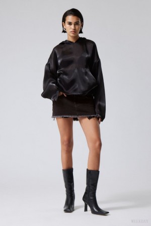 Weekday Ceinture Denim Mini Skirt Czarne | YPTC7481