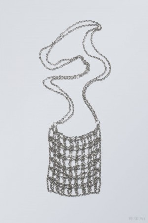 Weekday Chain Link Handbag Srebrne | JCCW1507