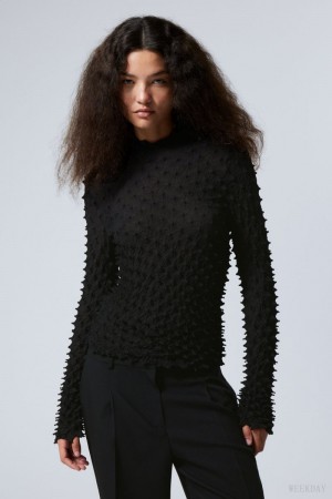 Weekday Chara Spiked Hoodie Czarne | DPRT0657