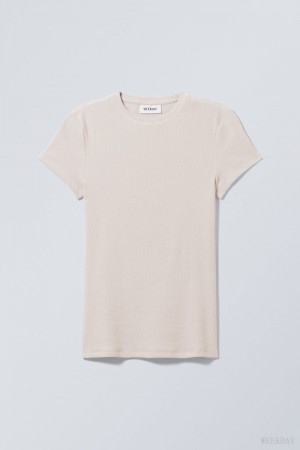 Weekday Close Fitted Rib T-Shirt Głęboka Szare | RAIB6684