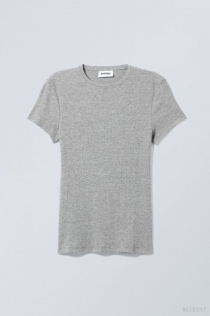 Weekday Close Fitted Rib T-Shirt Szare | XMTV7802
