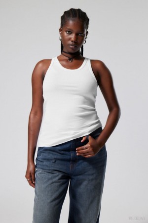 Weekday Close Fitted Tank Top Białe | TTCG1785