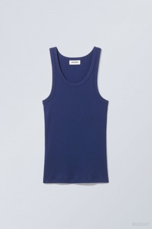 Weekday Close Fitted Tank Top Ciemny Niebieskie | BAZS2688