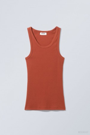 Weekday Close Fitted Tank Top Ciemny Pomarańczowe | GAUE8206