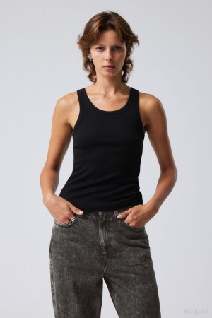 Weekday Close Fitted Tank Top Czarne | EPOP7600