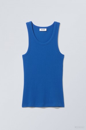 Weekday Close Fitted Tank Top Niebieskie | CWDY1142